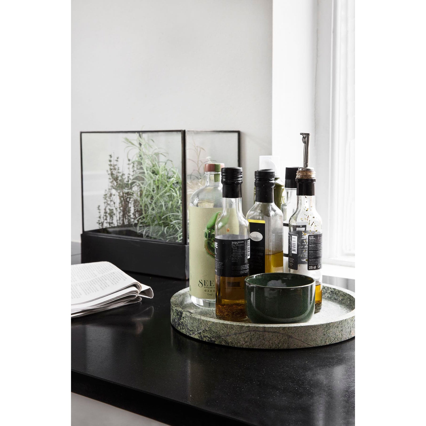 Tray, poli, green marble Ø30