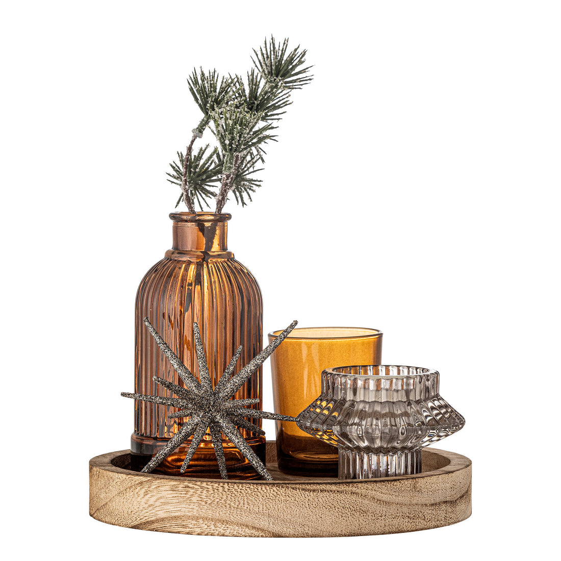 Bloomingville Sanga tray w/pine fate, gold, glass