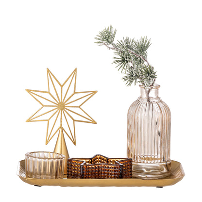 Bloomingville Sanga tray w/pine fate, gold, glass