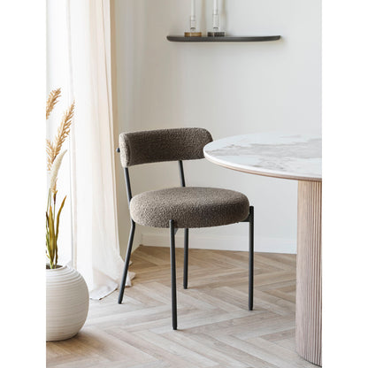 Badalona Dining table chair - Dining table chair, bouclé, brown, black legs HN1064