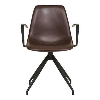 Dining table chair, swivel foot, armrests, pu, dark brown with black legs