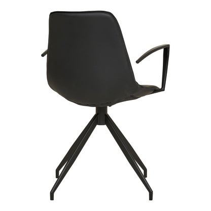 Dining table chair, swivel foot, armrests, pu, black with black legs