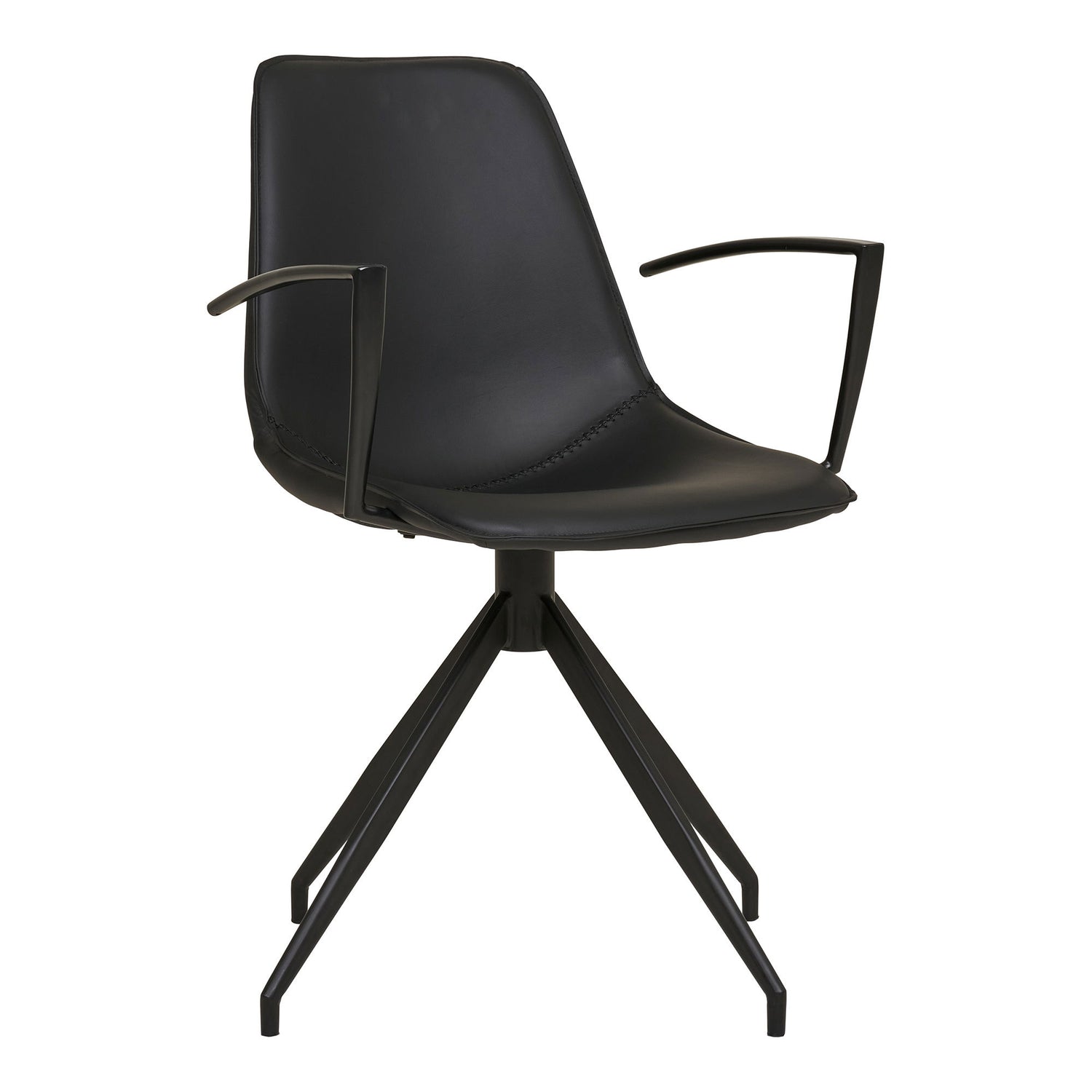 Dining table chair, swivel foot, armrests, pu, black with black legs