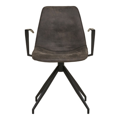 Dining table chair, swivel foot, armrests, microfiber, gray with black legs