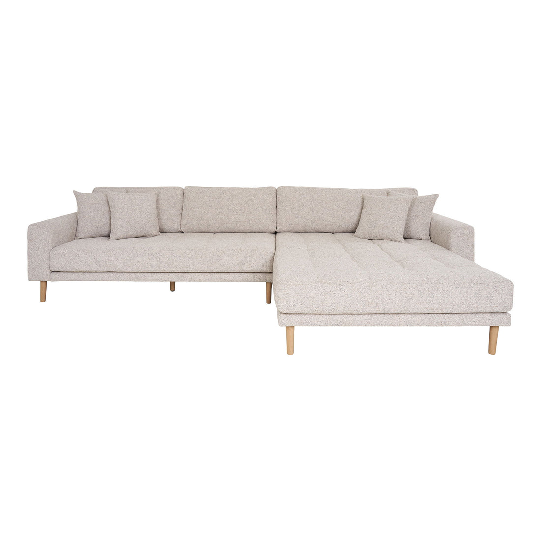 Lido Lounge Sofa - Lounge sofa, right -wing in beige meltered with four pillows and nature wooden legs, HN1015