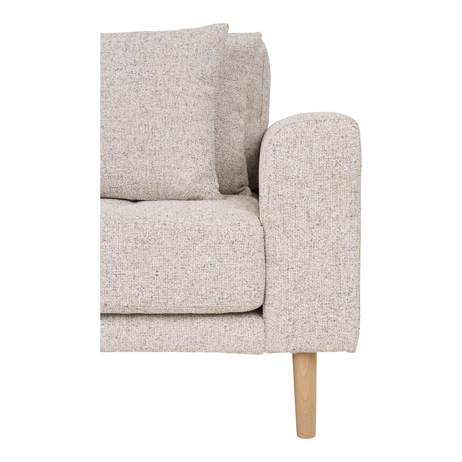 Lido Lounge Sofa - Lounge Sofa, Left in beige Melet with four pillows and nature wooden legs, HN1015