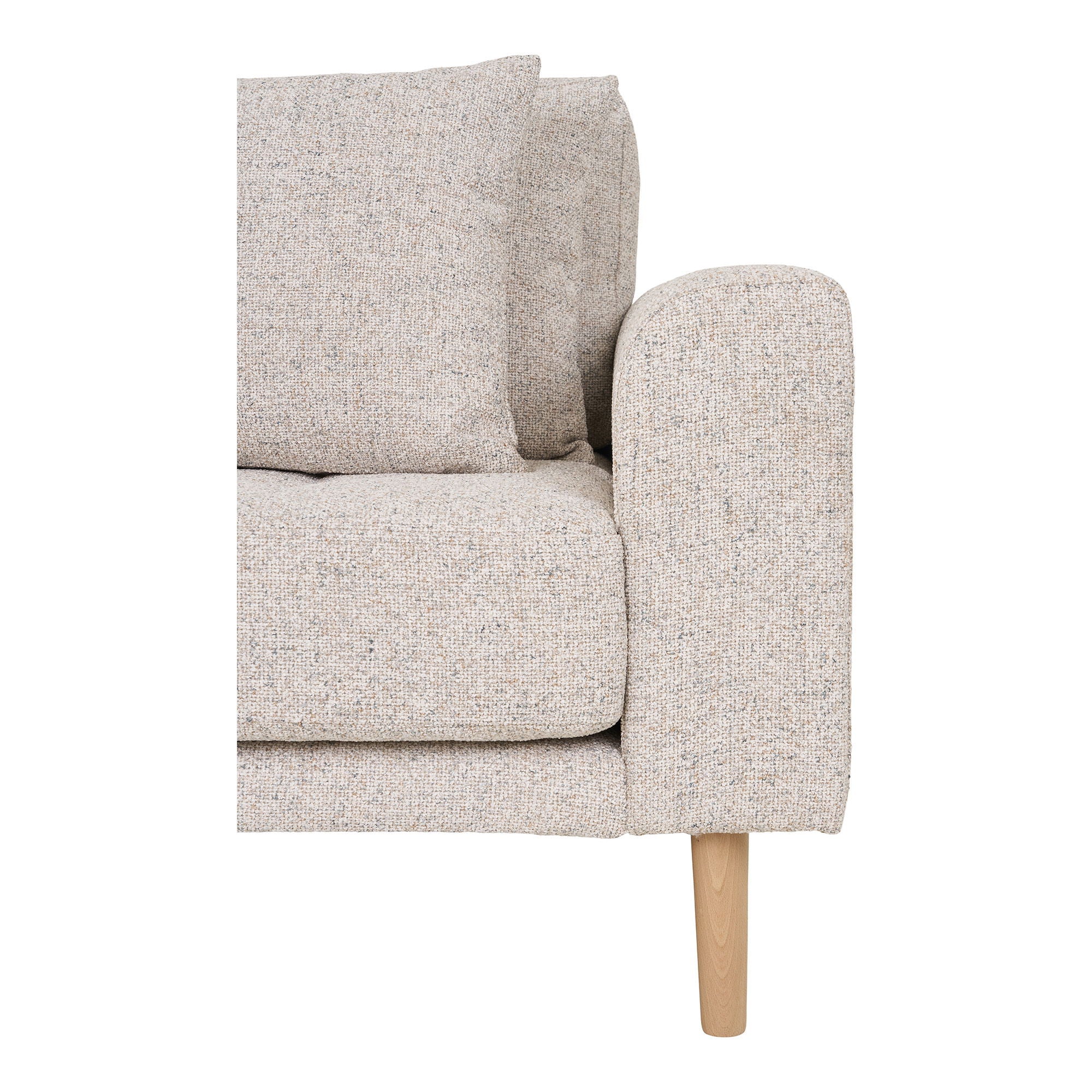 Lido Lounge Sofa - Lounge Sofa, Left in beige Melet with four pillows and nature wooden legs, HN1015