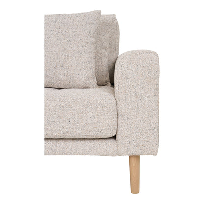 Lido Lounge Sofa - Lounge Sofa, Left in beige Melet with four pillows and nature wooden legs, HN1015