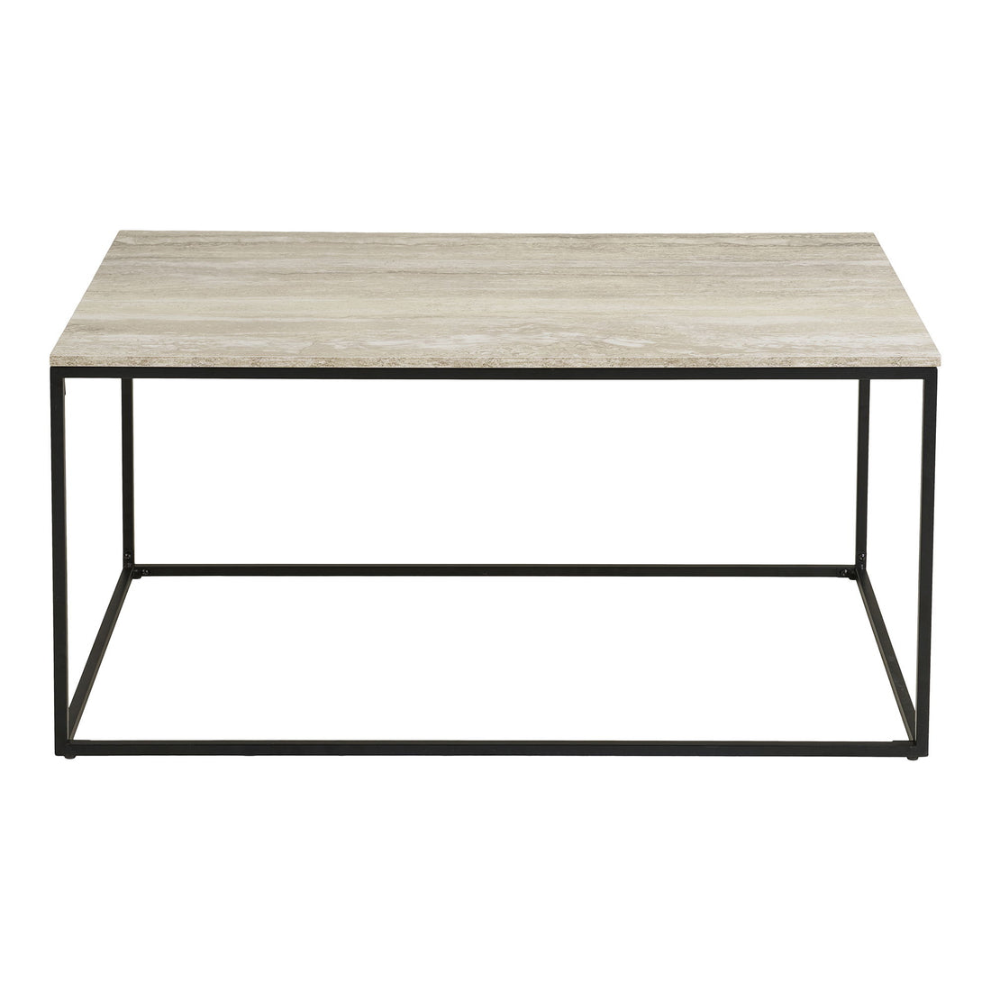 Vita Coffee Table - Coffee Table, Travertine Look, Black Frame 90x60x45 cm