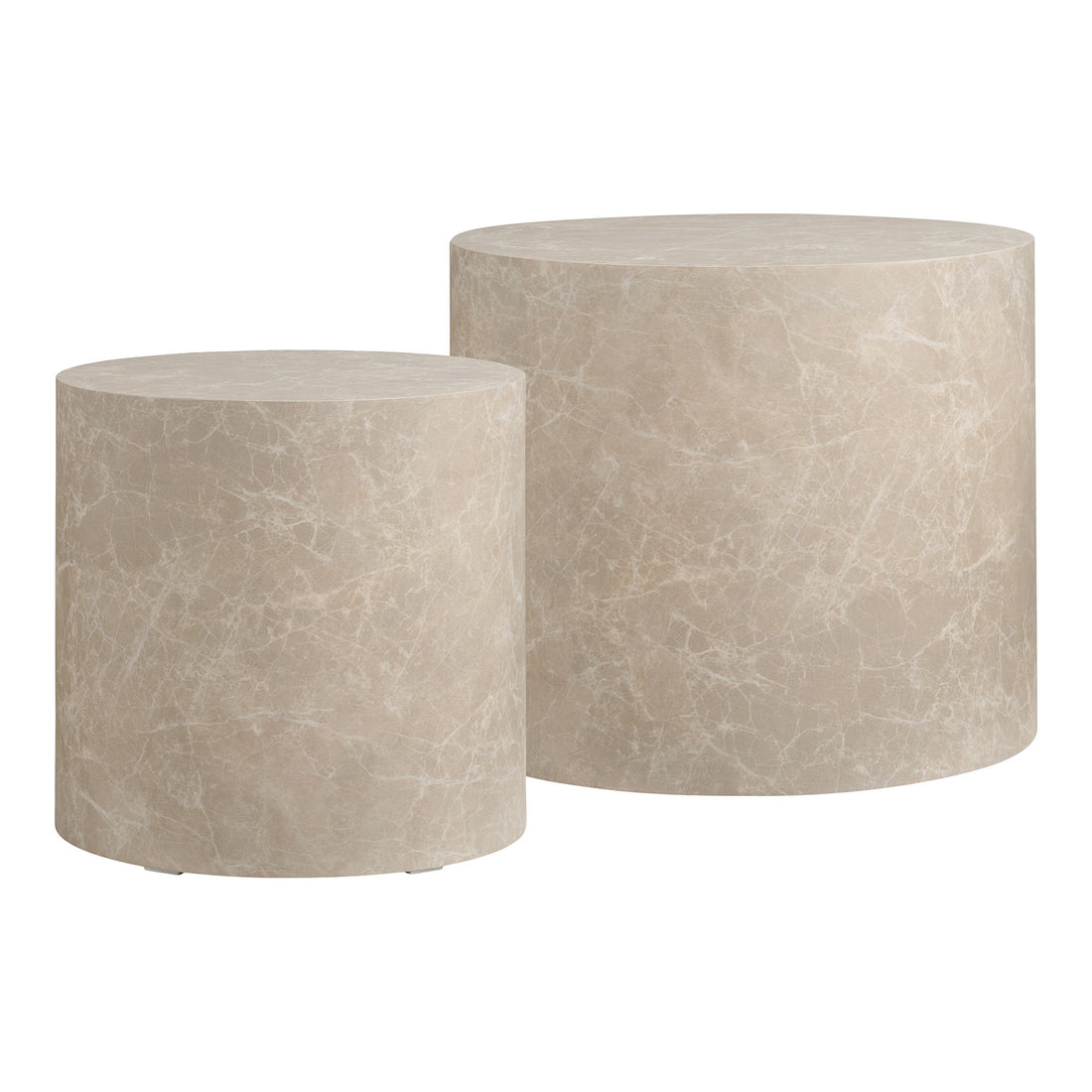Prague Coffee table - Coffee table, marble look, round, beige set of 2