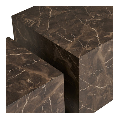 Prague Coffee table - Coffee table, marble look, brown set of 2