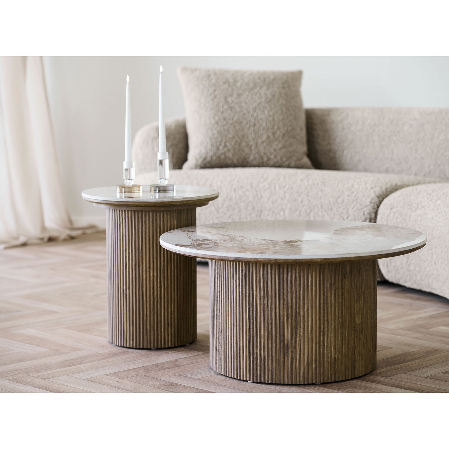 Athens coffee table - coffee table, ceramic countertop, white/dark brown Ø80x40 cm
