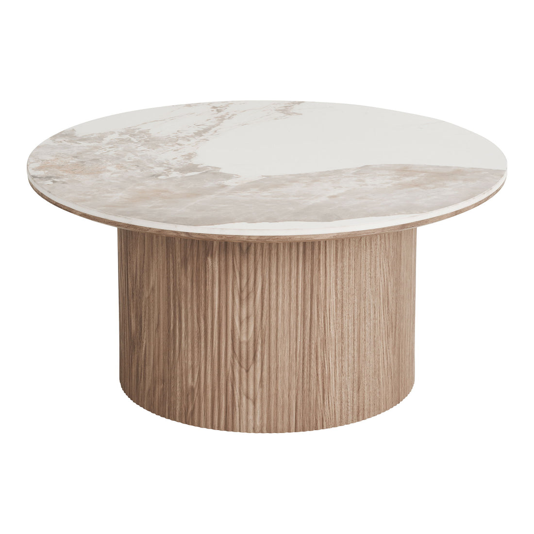Athens coffee table - coffee table, ceramic countertop, white/dark brown Ø80x40 cm