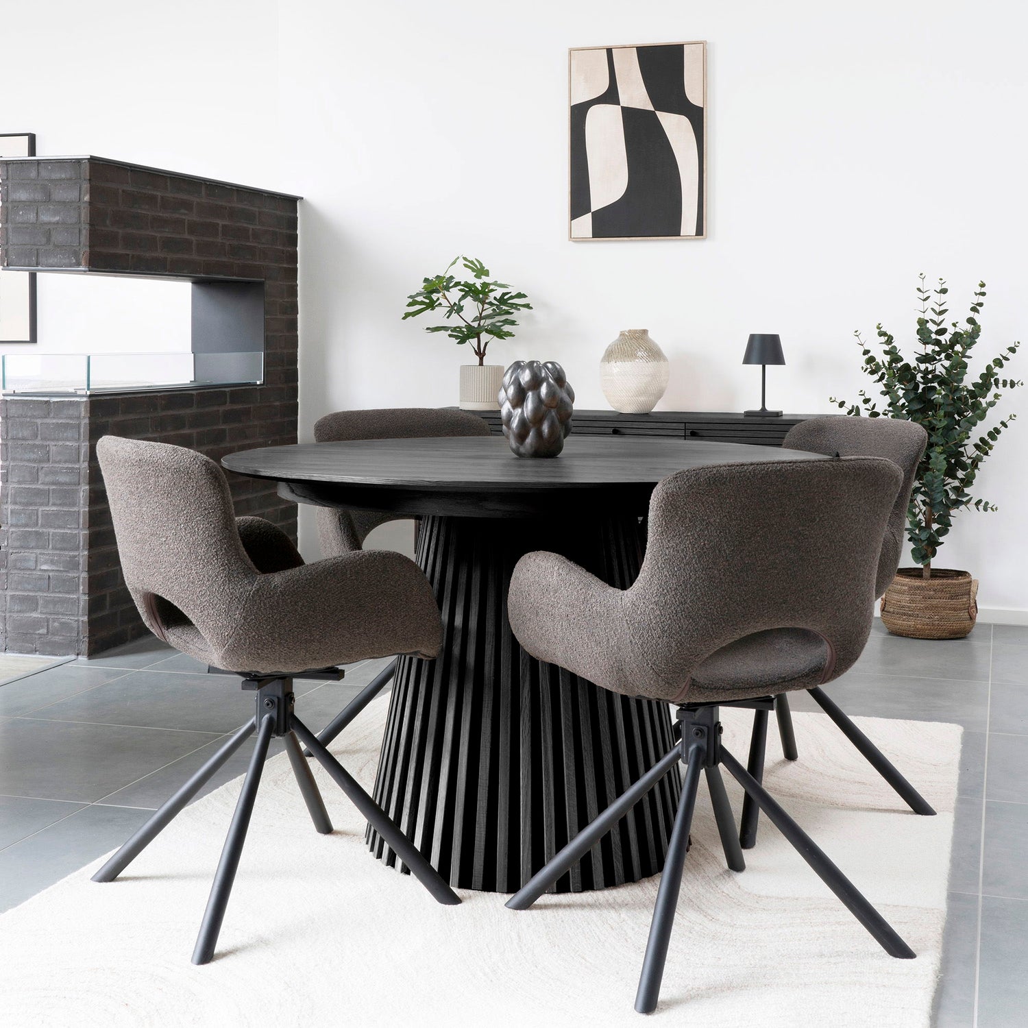 Osaka Dining table - Dining table, oak veneer, black, incl. two additional plates ø120x120-160-200x75 cm