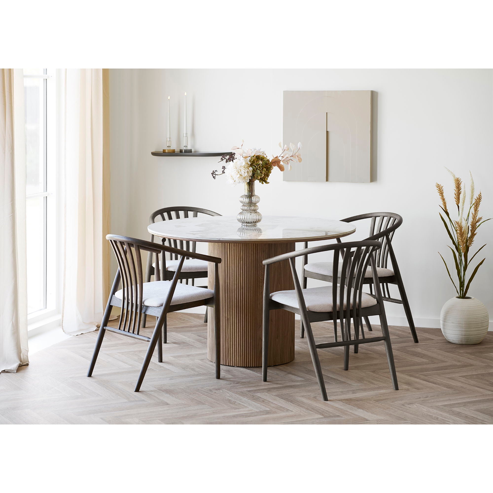 Athens Dining table - Dining table, ceramic table top, white, dark brown ø120x76 cm