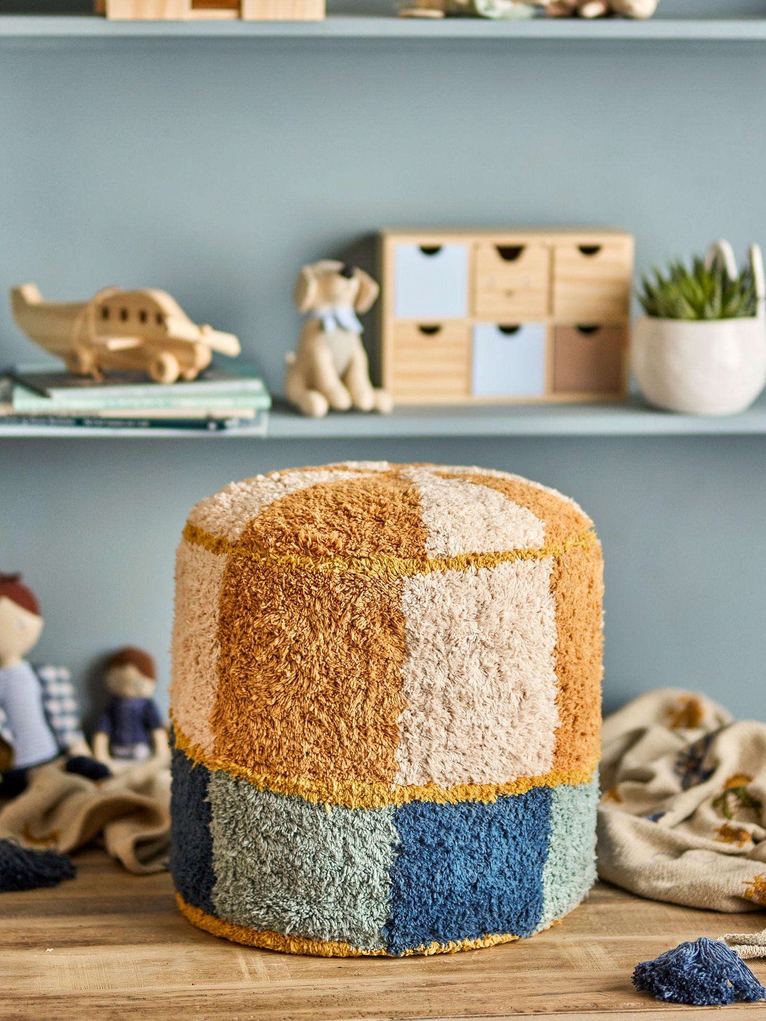 Bloomingville Mini Kio Puf, Blue, Cotton