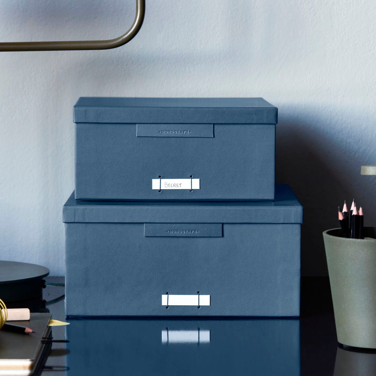 Boxes with lid, file, blue/petrol