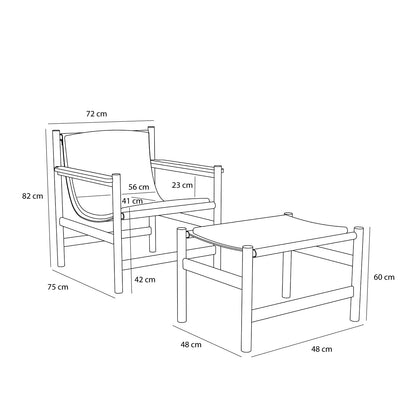 Heritage Armchair/Footstool Natural/Beige - 75x72xh82cm, 69x49xh43cm