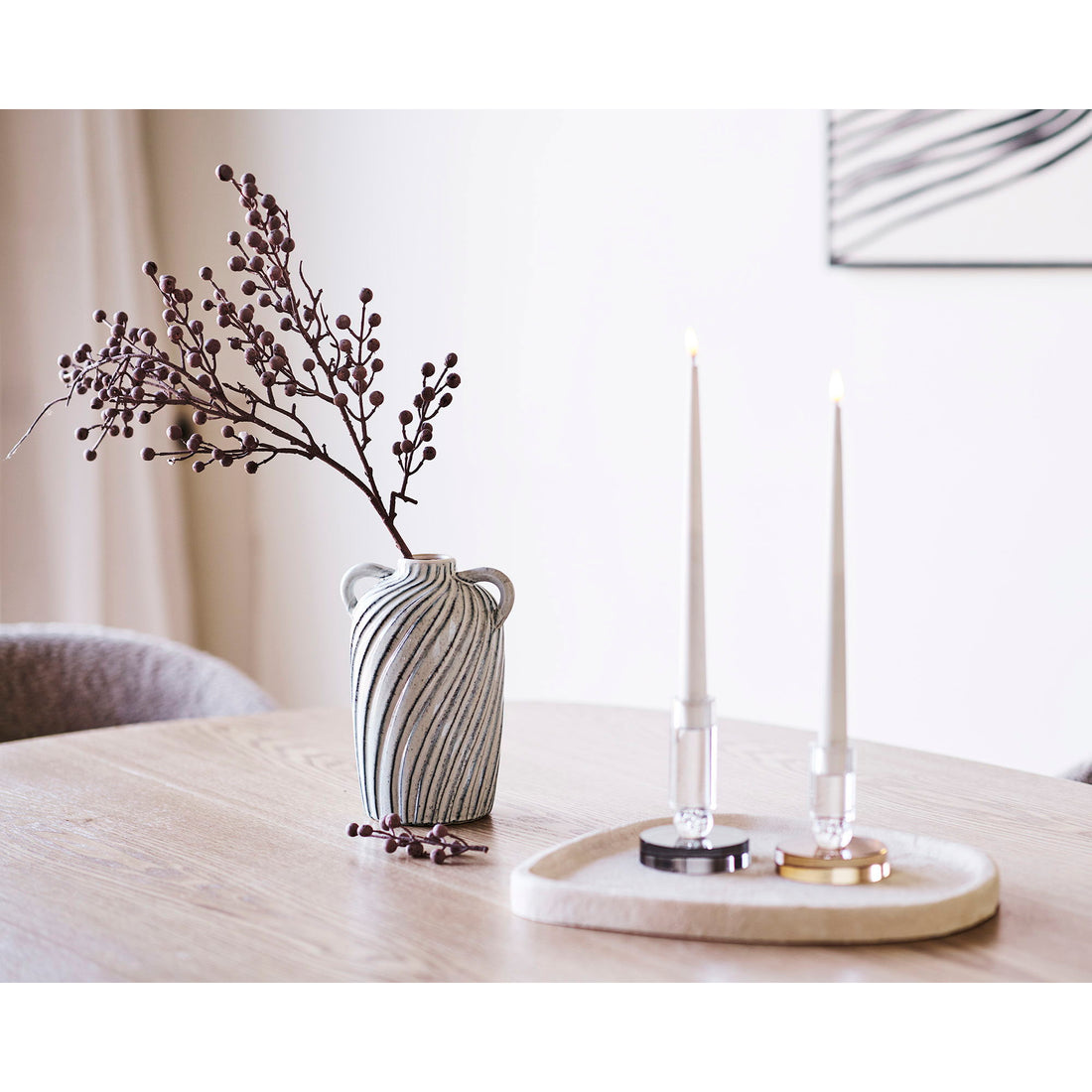 Candlestick - candlestick, glass, gray/white Ø9x13 cm