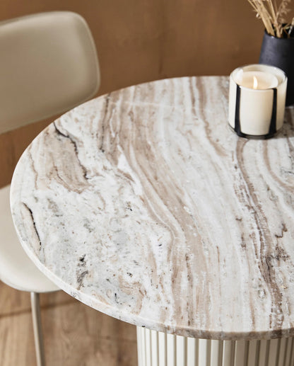 Erie round coffee table in wood and marble - Ø90 cm - raw white, brown, beige