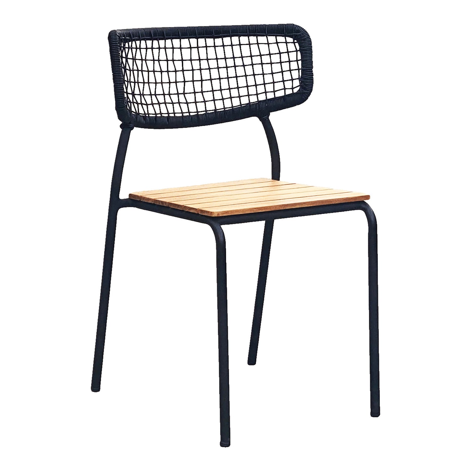 Dining table chair, teak, black rope, black legs