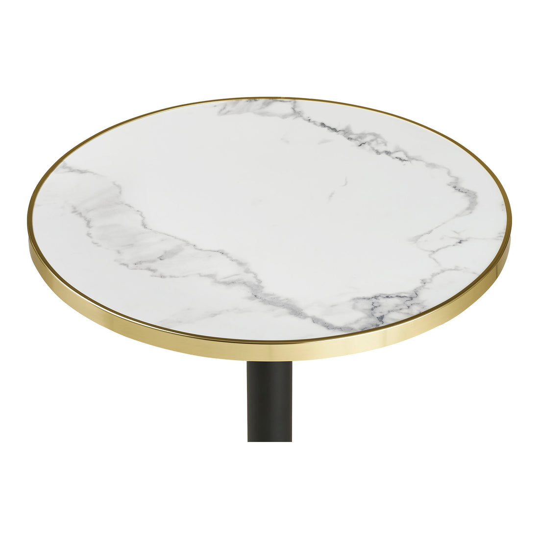 Café table - Café table, marble look countertop, white with gold edge, black legs, aluminum Ø60x73 cm