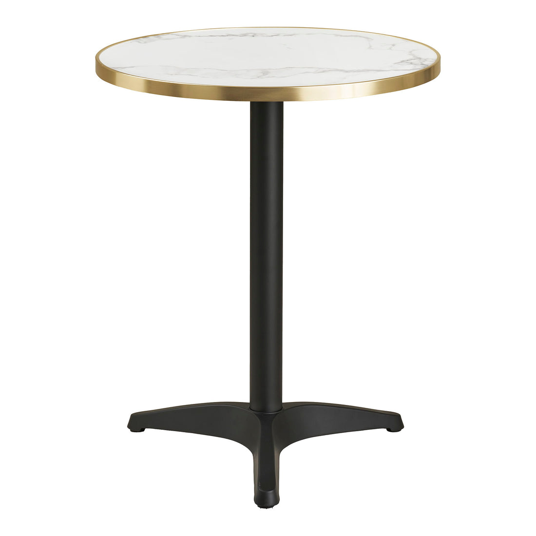 Café table - Café table, marble look countertop, white with gold edge, black legs, aluminum Ø60x73 cm