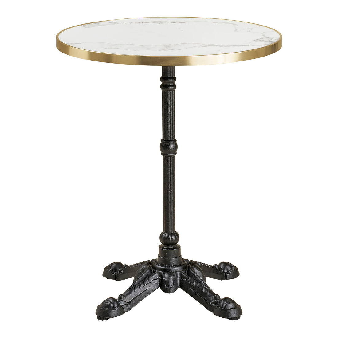 Café table - Café table, marble look countertop, white with gold edge, black legs, cast iron Ø60x73 cm