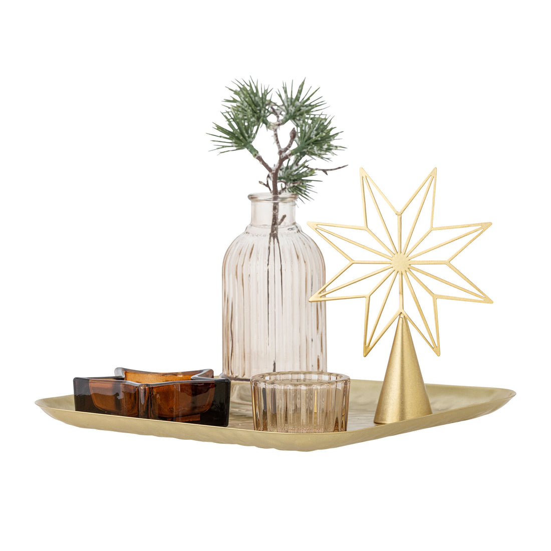 Bloomingville Sanga tray w/pine fate, gold, glass