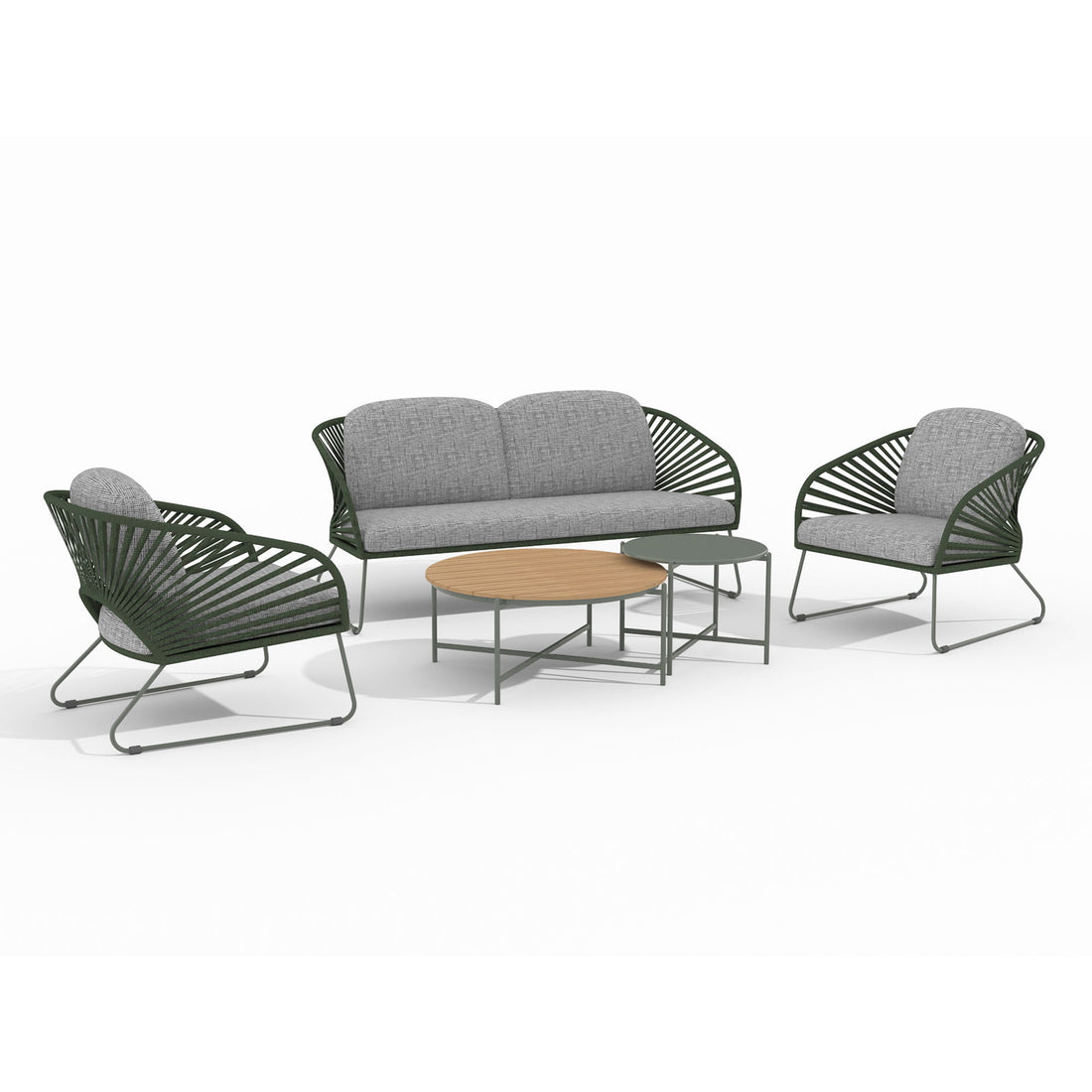 Lounge set, steel, gray, green, incl. cushions