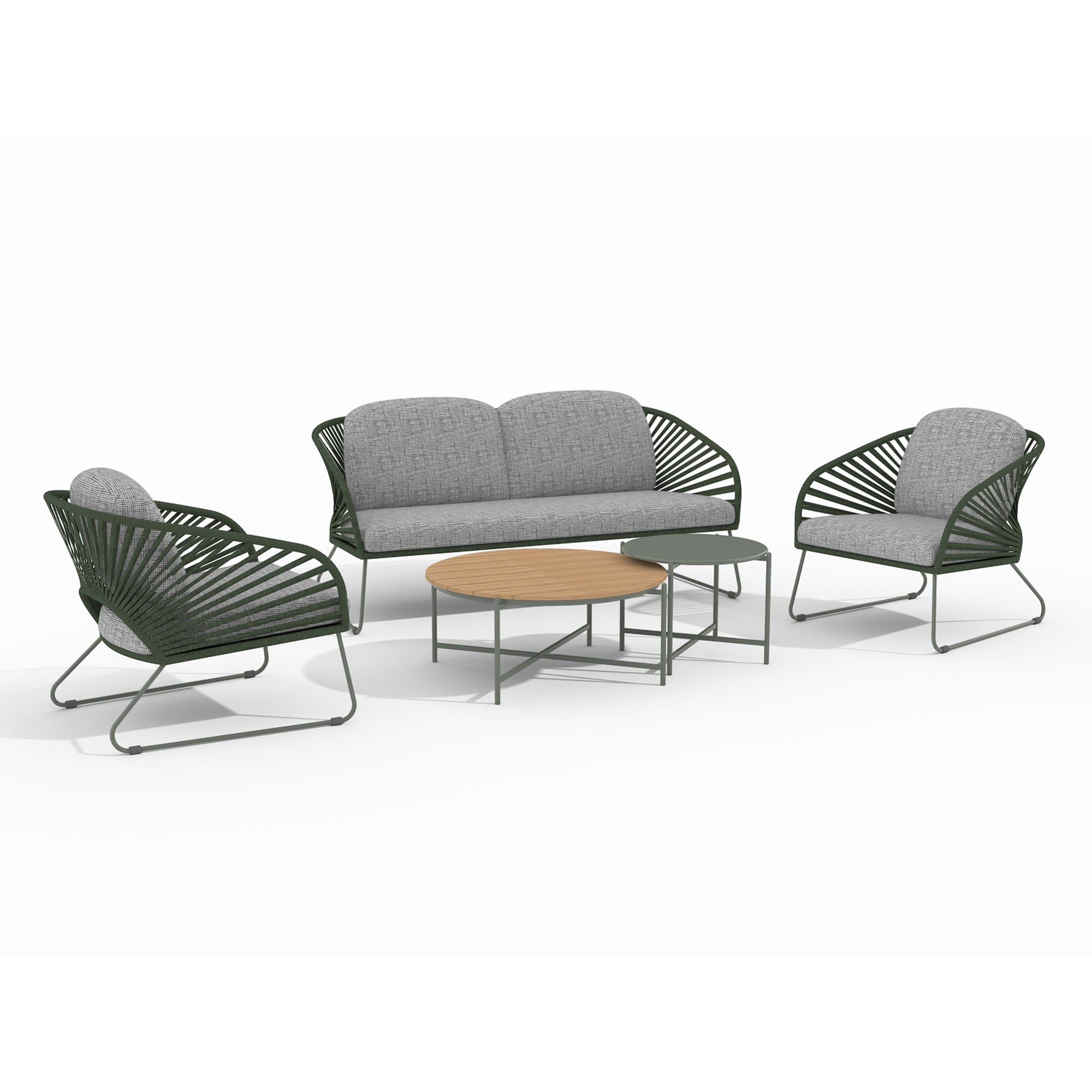 Lounge set, steel, gray, green, incl. cushions