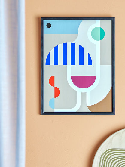 Bloomingville Wine Illustration with Frame, Black, Guy