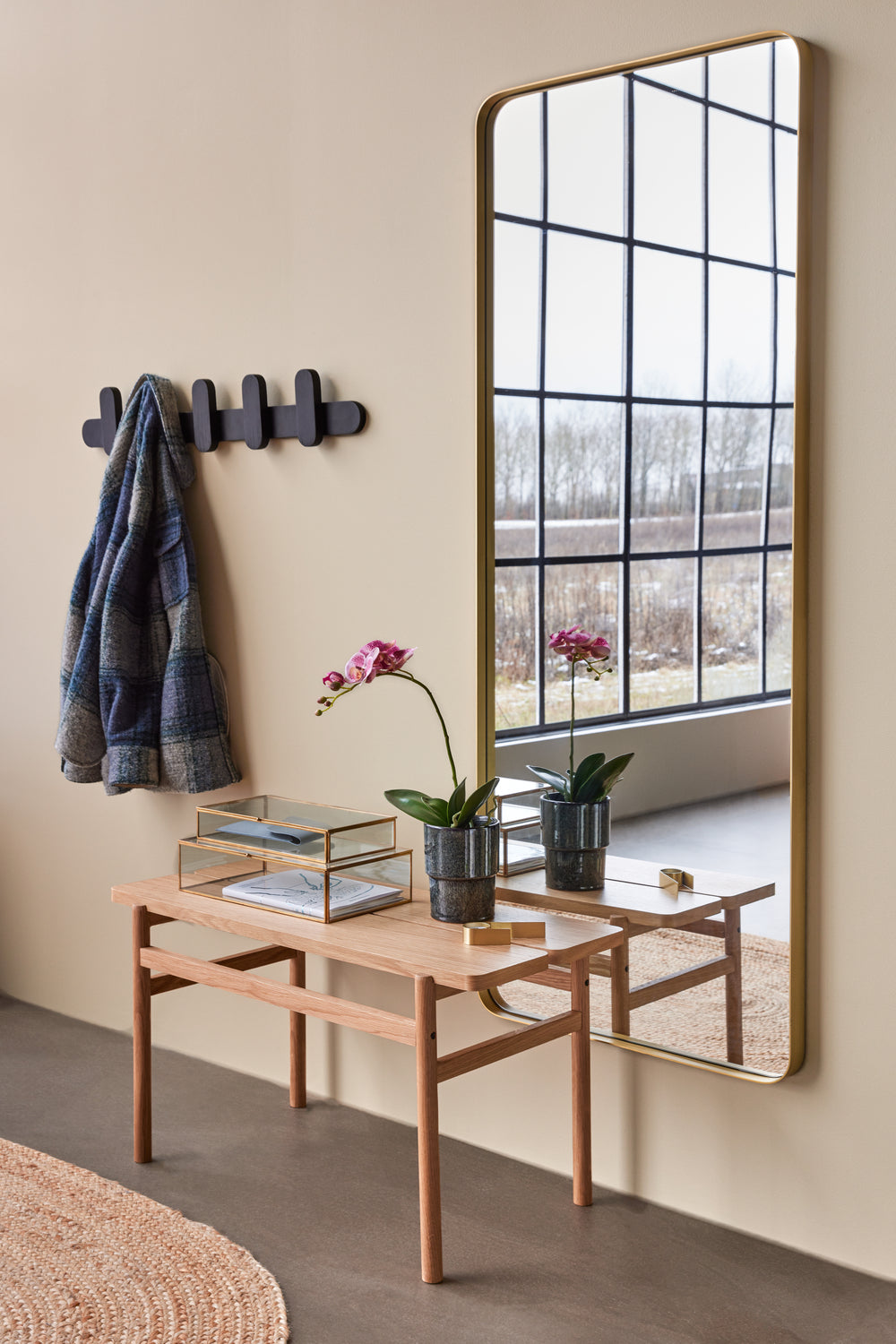 Retro Wall Mirror Large Brass Color - 60x4xh152cm