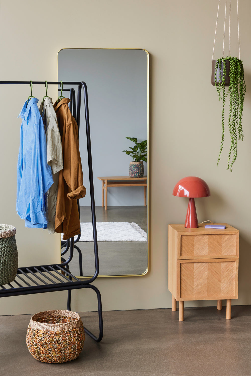 Retro Wall Mirror Large Brass Color - 60x4xh152cm