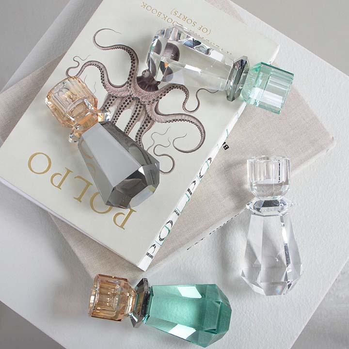 Clematis candlestick, clear/smoke/mint green