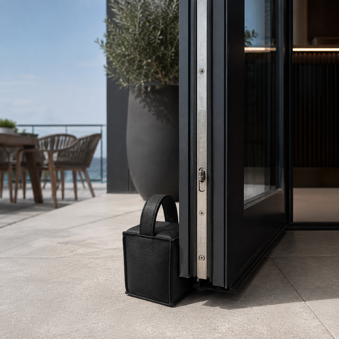 Door stopper in leather - square model cognac