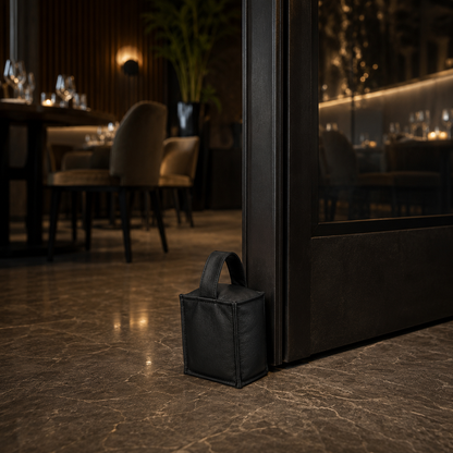 Door stopper in leather - square model cognac