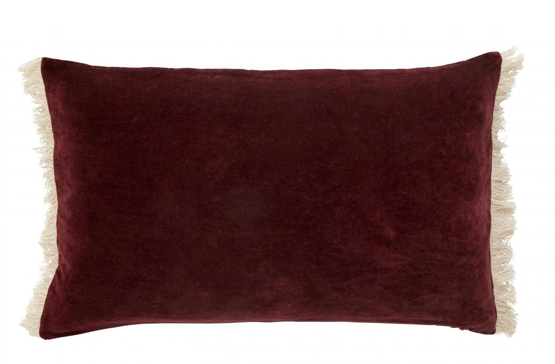 Nordal velvet pillow with fringes - Bordeaux 65x40 cm