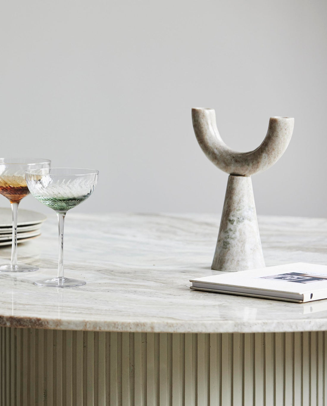 RIF candlestick in marble - H26.5 cm - light brown