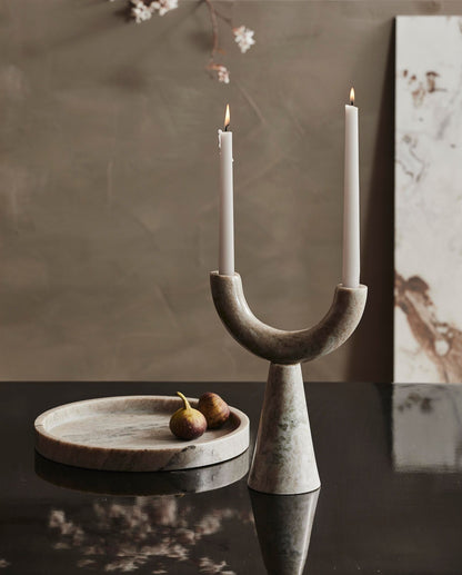 RIF candlestick in marble - H26.5 cm - light brown