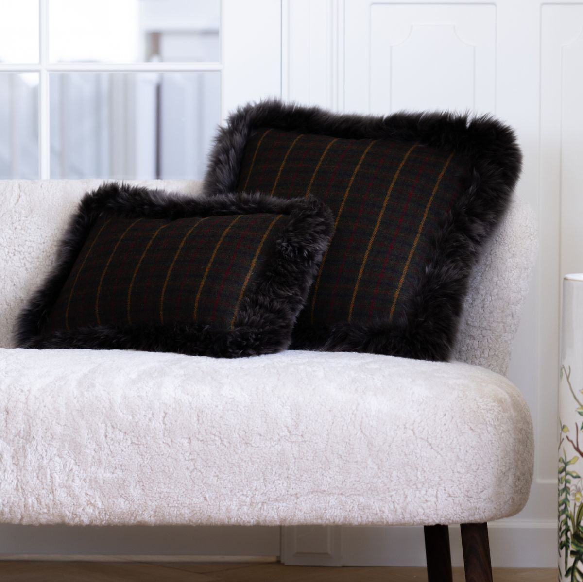 Checked Collection | Wool pillow | Long-haired | Double Sided | 34x52 cm