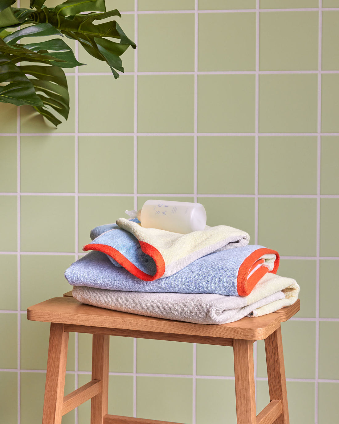 Hübsch Block Towel Small Light Blue/Multicolor