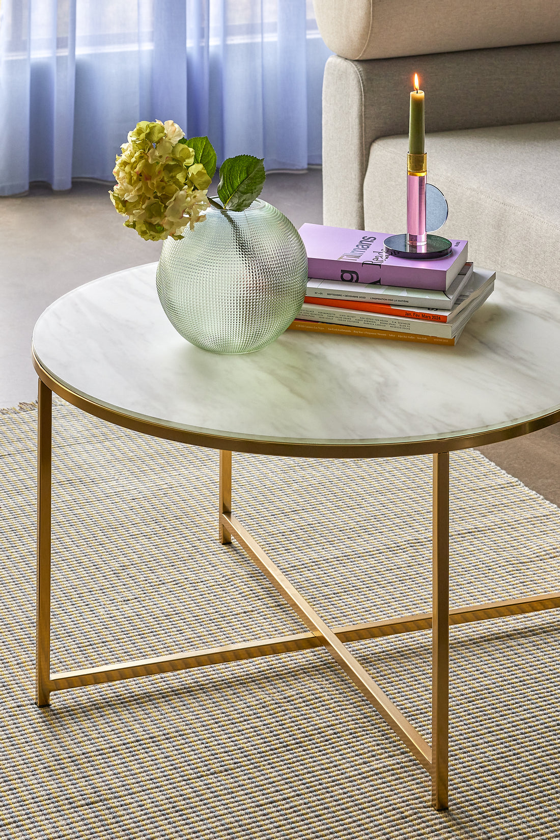 Pond table white/brass color - Ø80XH45CM