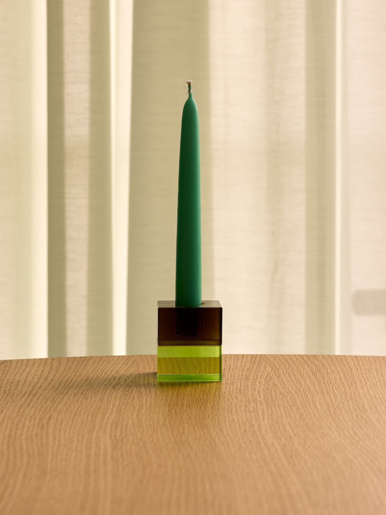 Block Candlesticks Brown/Green &amp; Grey/Pink (set of 2) - 5x5h6cm