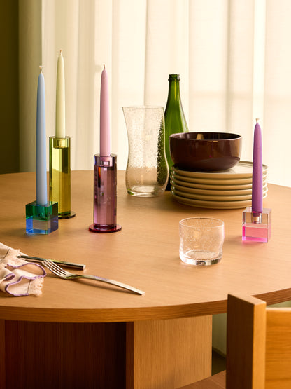 Cut Candlesticks Purple (set of 2) - ø7xh16cm, ø7xh18cm