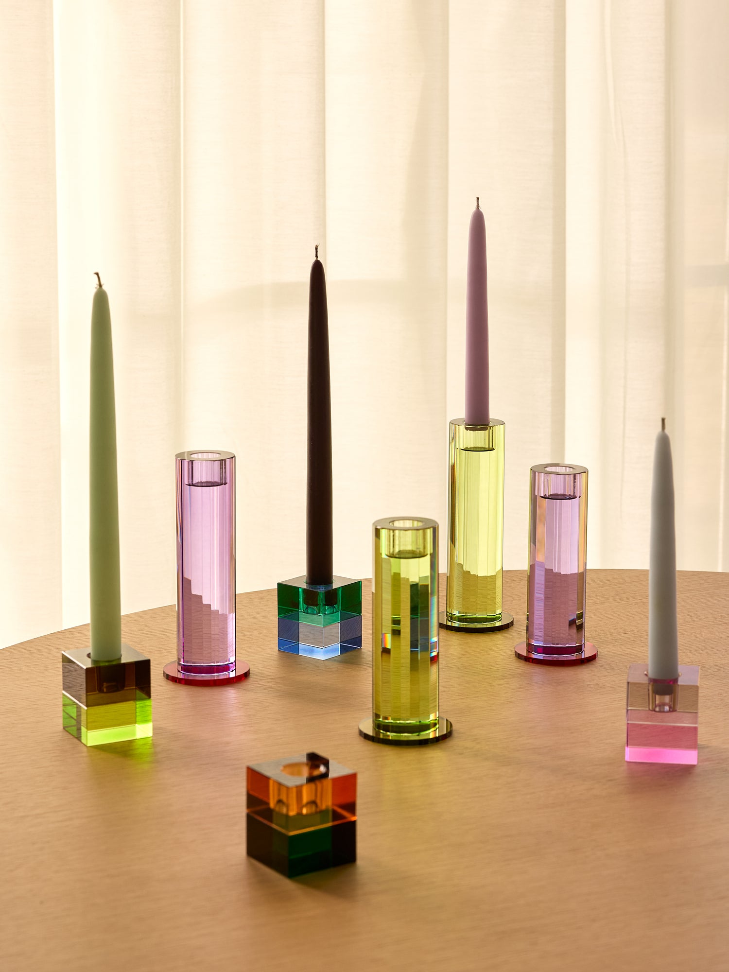 Cut Candlestick Green (set of 2) - ø7xh16cm, ø7xh18cm