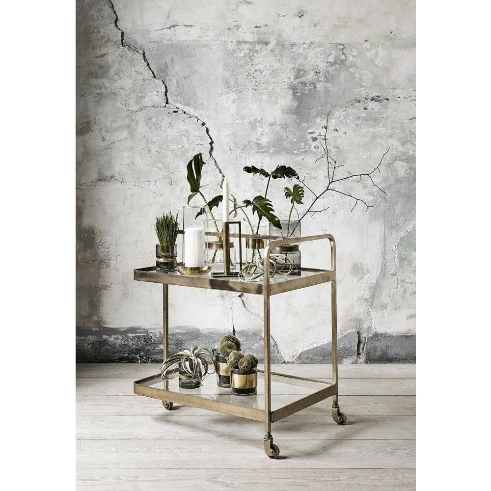 Nordal TROLLEY roller table in brass with glass - 70x50 cm