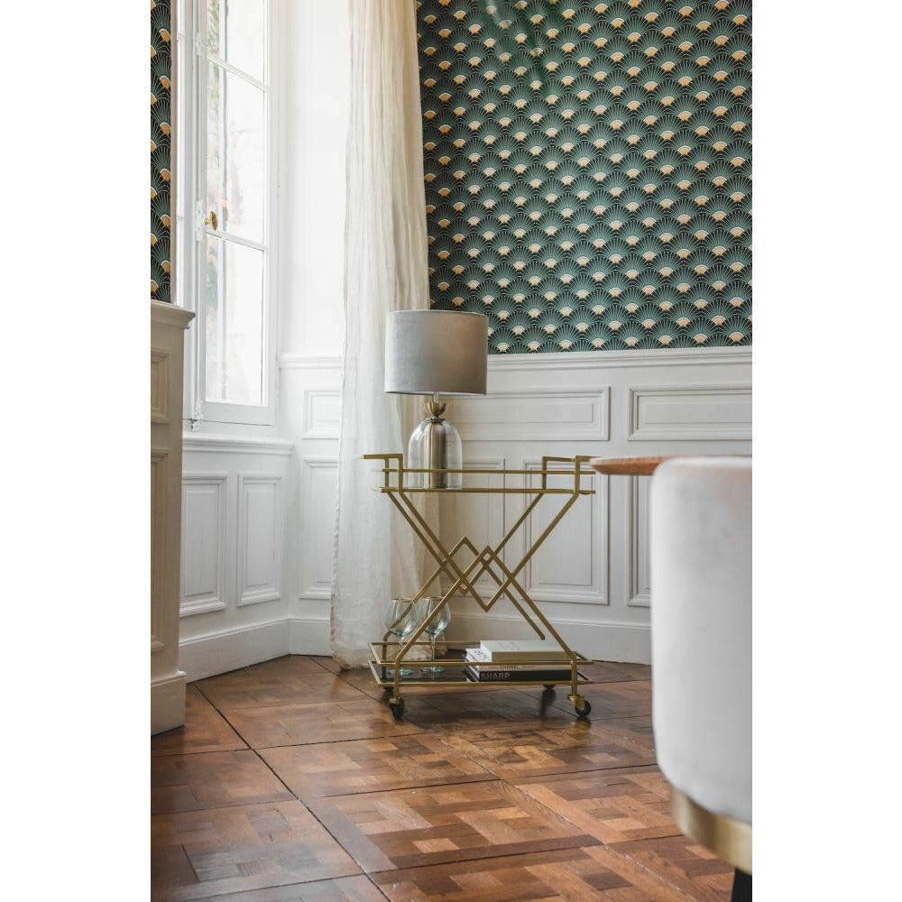 Nordal TROLLEY rullebord i jern - 44x76 cm - guld/sort glas - Nordal - DesignGaragen.dk