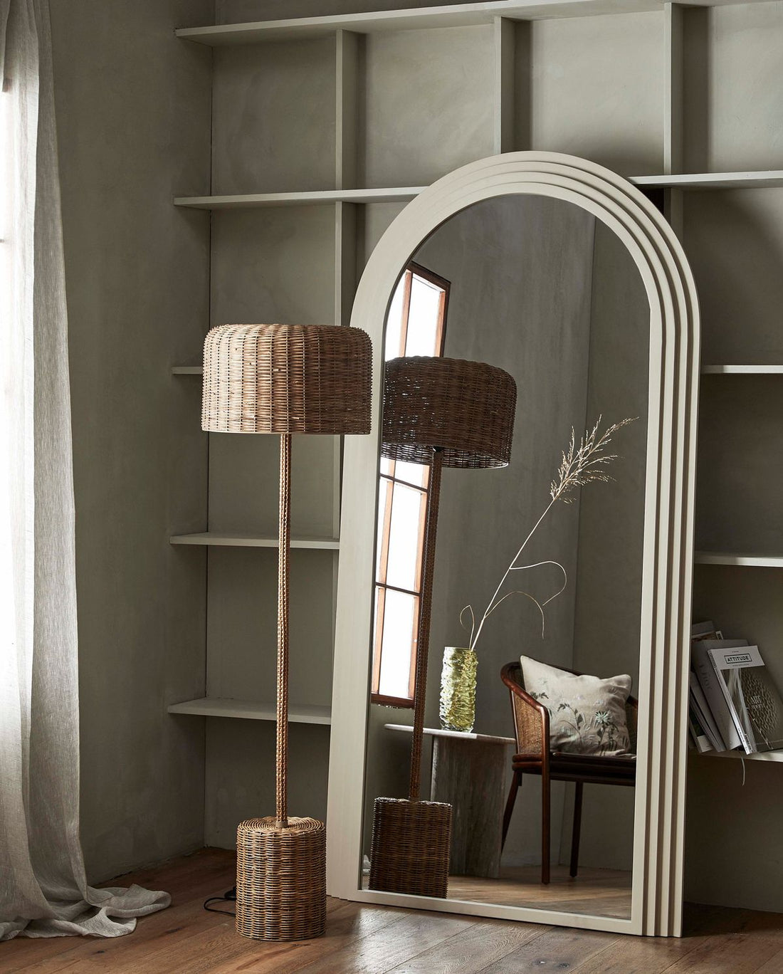 Cane floor lamp in braided sugar cane - H152 cm - nature