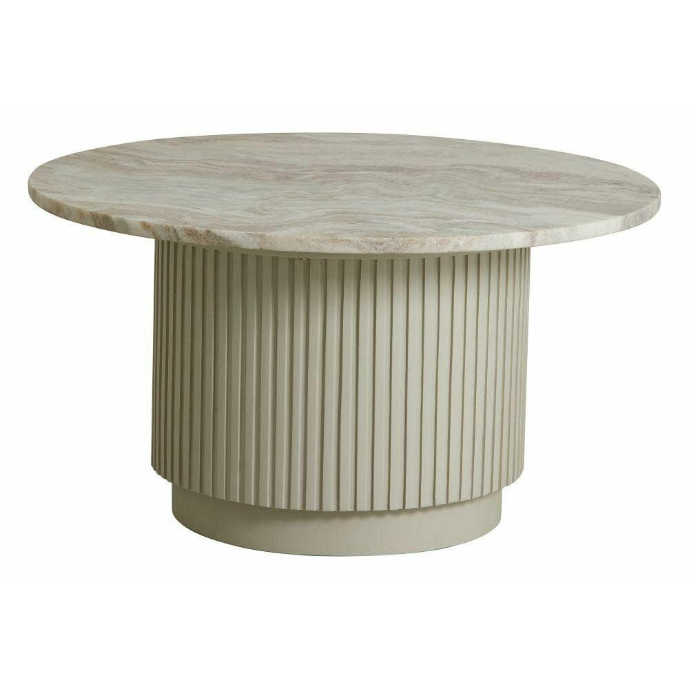 Erie round coffee table in wood and marble - Ø75 cm - raw white, brown, beige